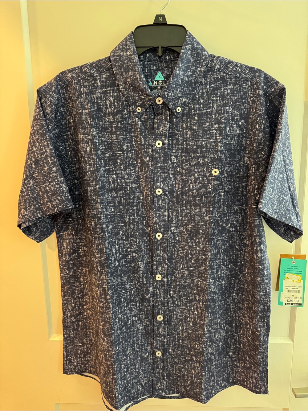 Anglr Men's Short-Sleeve Button-Down Shirt in Navy Heather size M